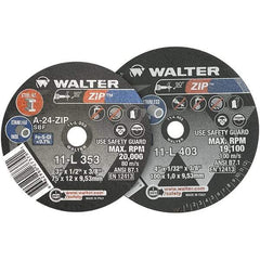 WALTER Surface Technologies - 3" 24 Grit Aluminum Oxide Cutoff Wheel - 1/8" Thick, 3/8" Arbor, 25,470 Max RPM, Use with Die Grinders - Eagle Tool & Supply