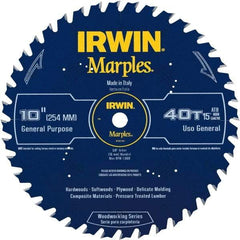 Irwin Blades - 10" Diam, 5/8" Arbor Hole Diam, 40 Tooth Wet & Dry Cut Saw Blade - Carbide-Tipped, Finishing Action, Standard Round Arbor - Eagle Tool & Supply