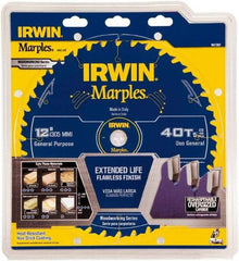 Irwin Blades - 12" Diam, 1" Arbor Hole Diam, 40 Tooth Wet & Dry Cut Saw Blade - Carbide-Tipped, Finishing Action, Standard Round Arbor - Eagle Tool & Supply