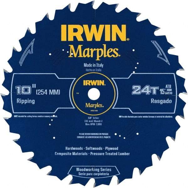 Irwin Blades - 10" Diam, 5/8" Arbor Hole Diam, 24 Tooth Wet & Dry Cut Saw Blade - Carbide-Tipped, Finishing Action, Standard Round Arbor - Eagle Tool & Supply