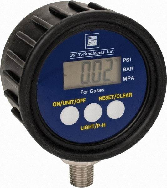 SSI Technologies - 2-1/2" Dial, 1/4 Thread, 0-300 Scale Range, Pressure Gauge - Lower Connection Mount, Accurate to 1% of Scale - Eagle Tool & Supply