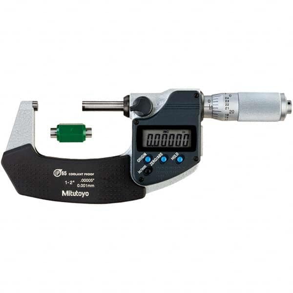 Mitutoyo - Electronic Outside Micrometers Type: Coolant-proof Minimum Measurement (Decimal Inch): 1.0000 - Eagle Tool & Supply
