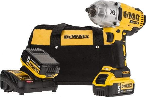 DeWALT - 1/2" Drive 20 Volt Mid-Handle Cordless Impact Wrench & Ratchet - 1,900 RPM, 0 to 2,400 BPM, 700 Ft/Lb Torque, 2 Lithium-Ion Batteries Included - Eagle Tool & Supply