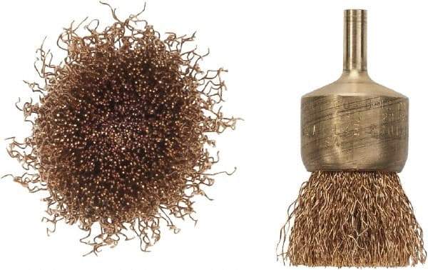 Ampco - 1" Brush Diam, Crimped, End Brush - 1/4" Diam Shank, 20,000 Max RPM - Eagle Tool & Supply
