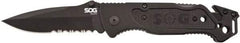 SOG Specialty Knives - 3-13/32" Blade, 8.2" OAL, Partially Serrated Clip Point Folding Knife - 4.8" Closed Length, Plastic, 1 Blade, 1 Edge - Eagle Tool & Supply