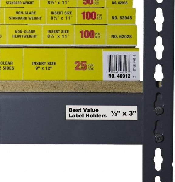 C-LINE - 3" Wide, Open Shelving Accessory/Component - Plastic, Clear Plastic Finish, 1/2" Long, Use with Any Shelf, Rack, Bin - Eagle Tool & Supply