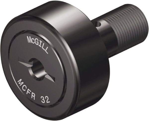 McGill - 40mm Roller Diam x 20mm Width, 18mm Stud Diam x 37mm Length, Crowned Stud Cam Follower - Steel, 19mm Thread Length, M18x1.5 Thread, 58mm OAL, 2,999 Lb Dynamic Cap, 4,451 Lb Static Cap - Eagle Tool & Supply