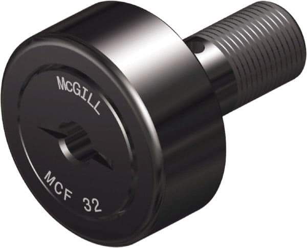 McGill - 30mm Roller Diam x 14mm Width, 12mm Stud Diam x 25mm Length, Crowned Sealed Stud Cam Follower - Steel, 14mm Thread Length, M12x1.5 Thread, 40mm OAL, 2,491 Lb Dynamic Cap, 3,440 Lb Static Cap - Eagle Tool & Supply