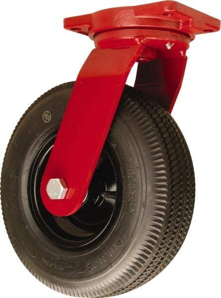 Hamilton - 12" Diam, Rubber Swivel Caster - 625 Lb Capacity, Top Plate Mount, 6-1/8" x 7-1/2" Plate, Sealed Precision Ball Bearing - Eagle Tool & Supply