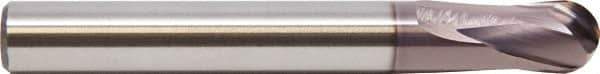 M.A. Ford - 5/16" Diam, 5/16" LOC, 2 Flute Solid Carbide Ball End Mill - ALtima 52 Finish, Single End, 3-1/8" OAL, 5/16" Shank Diam, Spiral Flute - Eagle Tool & Supply
