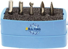 M.A. Ford - 5 Piece, 6mm Shank Burr Set - Solid Carbide, Multiple Head Shapes, 6° Included Angle - Eagle Tool & Supply