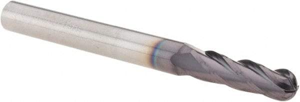 M.A. Ford - 5.5mm Diam, 20mm LOC, 4 Flute Solid Carbide Ball End Mill - ALtima Finish, Single End, 64mm OAL, 6mm Shank Diam, Spiral Flute - Eagle Tool & Supply