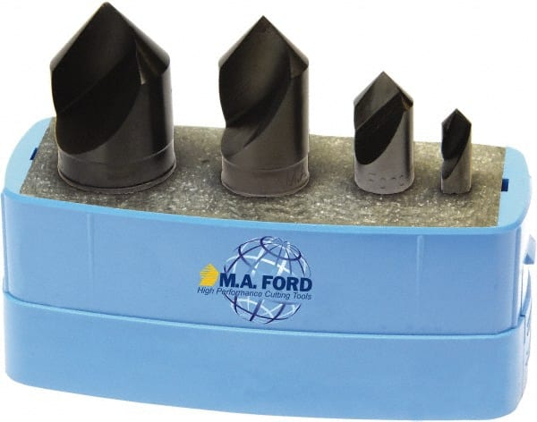 M.A. Ford - 4 Piece, 1/4 to 1" Head Diam, 82° Included Angle, Single End Countersink Set - Eagle Tool & Supply