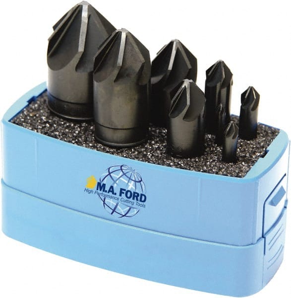 M.A. Ford - 8 Piece, 1/8 to 1" Head Diam, 100° Included Angle, Single End Countersink Set - Eagle Tool & Supply