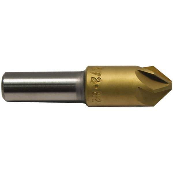 M.A. Ford - 1/2" Head Diam, 3/8" Shank Diam, 6 Flute 120° High Speed Steel Countersink - TiN Finish, 2" OAL - Eagle Tool & Supply