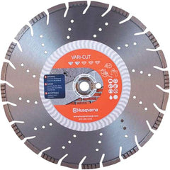 Husqvarna - 14" Diam, 25/32 & 1" Arbor Hole Diam, Continuous Edge Tooth Wet & Dry Cut Saw Blade - Diamond-Tipped, General Purpose Action, Standard Round Arbor - Eagle Tool & Supply