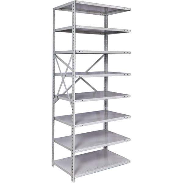 Hallowell - 8 Shelf Add-On Medium-Duty Open Steel Shelving - 350 Lb Capacity, 48" Wide x 87" High x 24" Deep, Platinum - Eagle Tool & Supply