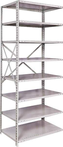Hallowell - 8 Shelf Add-On Medium-Duty Open Steel Shelving - 500 Lb Capacity, 36" Wide x 87" High x 24" Deep, Platinum - Eagle Tool & Supply