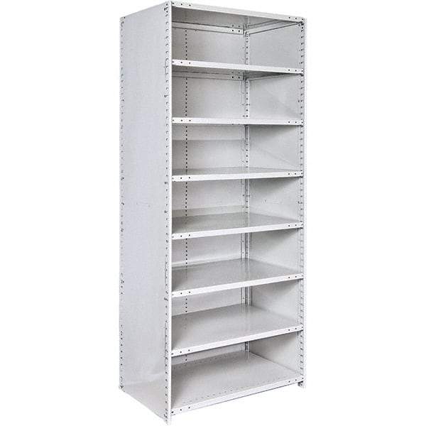 Hallowell - 8 Shelf, 500 Lb. Capacity, Closed Shelving Starter Unit - 36 Inch Wide x 12 Inch Deep x 87 Inch High, Platinum - Eagle Tool & Supply