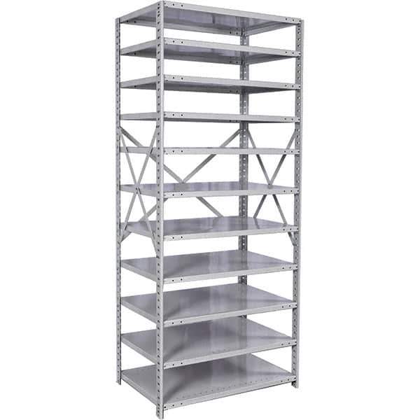 Hallowell - 11 Shelf Starter Medium-Duty Open Steel Shelving - 375 Lb Capacity, 48" Wide x 87" High x 18" Deep, Platinum - Eagle Tool & Supply