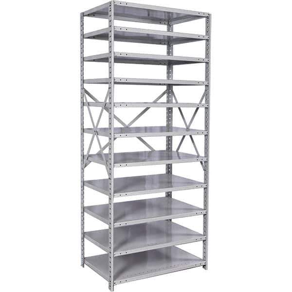 Hallowell - 11 Shelf Starter Medium-Duty Open Steel Shelving - 500 Lb Capacity, 36" Wide x 87" High x 12" Deep, Platinum - Eagle Tool & Supply
