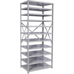 Hallowell - 11 Shelf Starter Medium-Duty Open Steel Shelving - 500 Lb Capacity, 36" Wide x 87" High x 12" Deep, Platinum - Eagle Tool & Supply