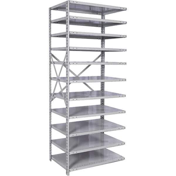 Hallowell - 11 Shelf Add-On Medium-Duty Open Steel Shelving - 375 Lb Capacity, 48" Wide x 87" High x 18" Deep, Platinum - Eagle Tool & Supply