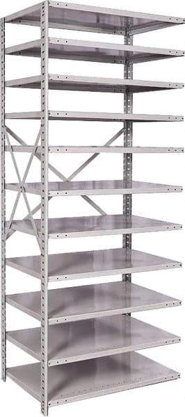 Hallowell - 11 Shelf Add-On Medium-Duty Open Steel Shelving - 500 Lb Capacity, 36" Wide x 87" High x 24" Deep, Platinum - Eagle Tool & Supply
