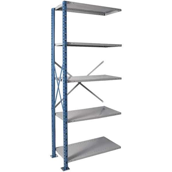 Hallowell - 5 Shelf Add-On Heavy-Duty Open Steel Shelving - 800 Lb Capacity, 36" Wide x 87" High x 18" Deep, Blue/Platinum - Eagle Tool & Supply