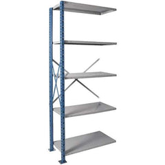 Hallowell - 5 Shelf Add-On Heavy-Duty Open Steel Shelving - 800 Lb Capacity, 36" Wide x 87" High x 24" Deep, Blue/Platinum - Eagle Tool & Supply