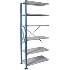 Hallowell - 6 Shelf Add-On Heavy-Duty Open Steel Shelving - 800 Lb Capacity, 36" Wide x 87" High x 18" Deep, Blue/Platinum - Eagle Tool & Supply