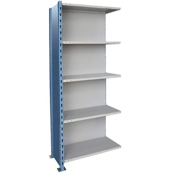 Hallowell - 5 Shelf, 1,250 Lb. Capacity, Closed Shelving Add-On Unit - 36 Inch Wide x 24 Inch Deep x 87 Inch High, Blue and Platinum - Eagle Tool & Supply