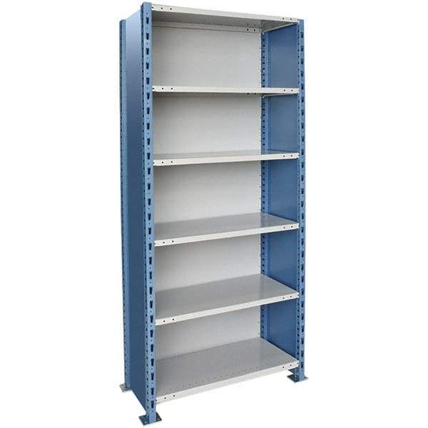 Hallowell - 6 Shelf, 450 Lb. Capacity, Closed Shelving Starter Unit - 48 Inch Wide x 18 Inch Deep x 87 Inch High, Blue and Platinum - Eagle Tool & Supply