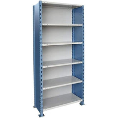 Hallowell - 6 Shelf, 1,200 Lb. Capacity, Closed Shelving Starter Unit - 36 Inch Wide x 18 Inch Deep x 87 Inch High, Blue and Platinum - Eagle Tool & Supply