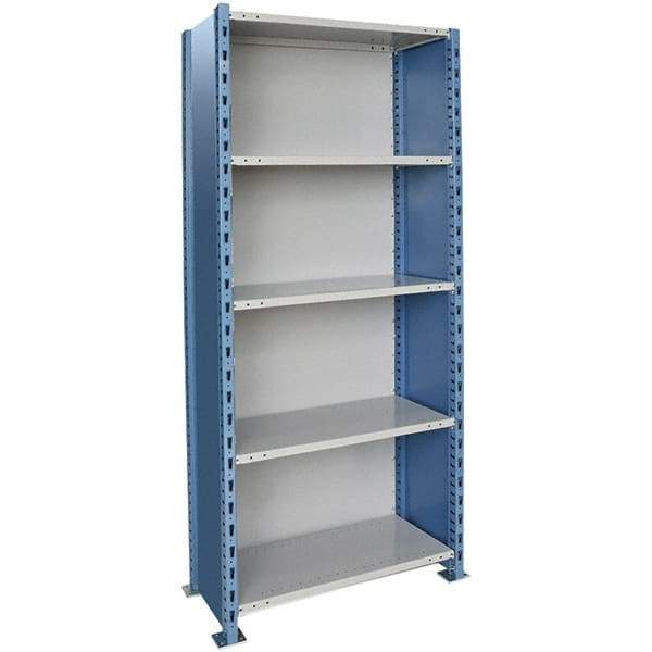 Hallowell - 5 Shelf, 800 Lb. Capacity, Closed Shelving Starter Unit - 36 Inch Wide x 18 Inch Deep x 123 Inch High, Blue and Platinum - Eagle Tool & Supply