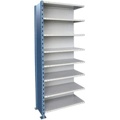 Hallowell - 8 Shelf, 1,200 Lb. Capacity, Closed Shelving Add-On Unit - 36 Inch Wide x 18 Inch Deep x 87 Inch High, Blue and Platinum - Eagle Tool & Supply