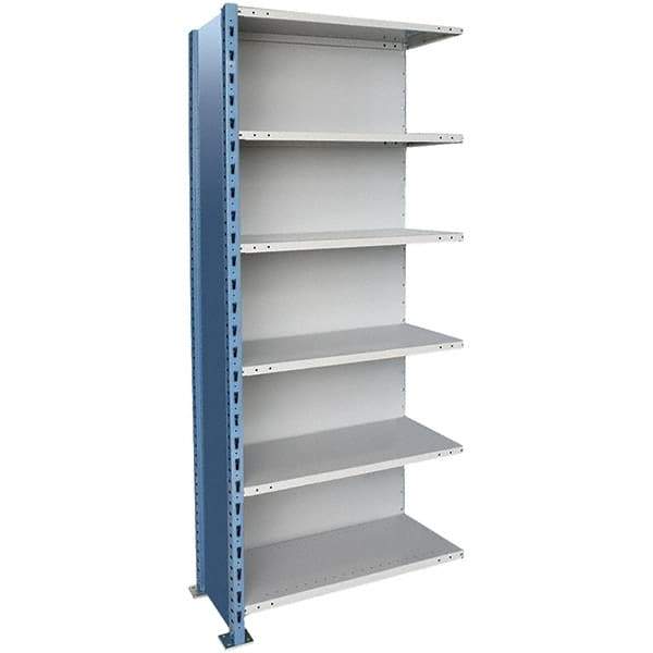 Hallowell - 6 Shelf, 900 Lb. Capacity, Closed Shelving Add-On Unit - 48 Inch Wide x 18 Inch Deep x 87 Inch High, Blue and Platinum - Eagle Tool & Supply