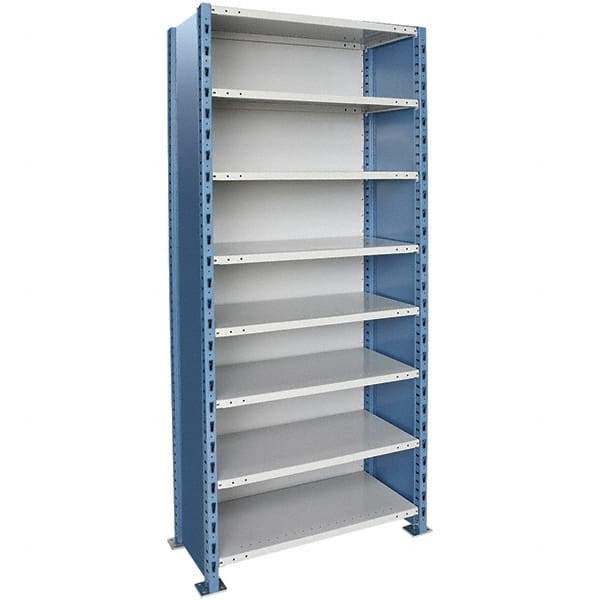 Hallowell - 8 Shelf, 800 Lb. Capacity, Closed Shelving Starter Unit - 36 Inch Wide x 18 Inch Deep x 87 Inch High, Blue and Platinum - Eagle Tool & Supply