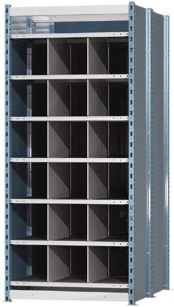 Hallowell - 18 Bin Heavy-Duty Deep Bin Industrial Shelving - 36 Inch Overall Width x 48 Inch Overall Depth x 87 Inch Overall Height, Blue and Platinum Steel Bins - Eagle Tool & Supply