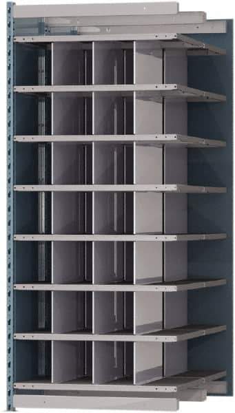 Hallowell - 28 Bin Heavy-Duty Deep Bin Industrial Shelving - 36 Inch Overall Width x 48 Inch Overall Depth x 87 Inch Overall Height, Blue and Platinum Steel Bins - Eagle Tool & Supply