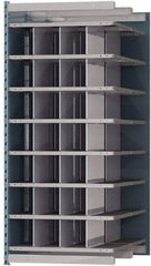 Hallowell - 28 Bin Heavy-Duty Deep Bin Industrial Shelving - 36 Inch Overall Width x 48 Inch Overall Depth x 87 Inch Overall Height, Blue and Platinum Steel Bins - Eagle Tool & Supply