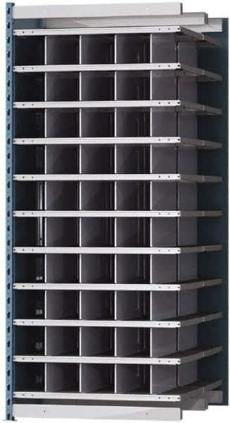 Hallowell - 50 Bin Heavy-Duty Deep Bin Industrial Shelving - 36 Inch Overall Width x 48 Inch Overall Depth x 87 Inch Overall Height, Blue and Platinum Steel Bins - Eagle Tool & Supply