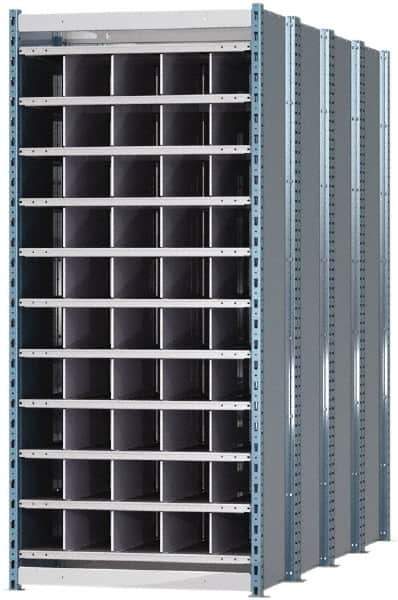 Hallowell - 50 Bin Heavy-Duty Deep Bin Industrial Shelving - 36 Inch Overall Width x 96 Inch Overall Depth x 87 Inch Overall Height, Blue and Platinum Steel Bins - Eagle Tool & Supply