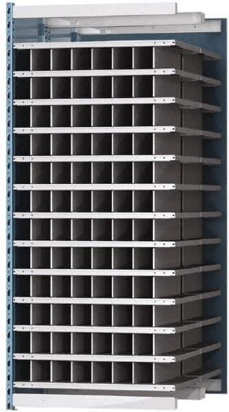 Hallowell - 96 Bin Heavy-Duty Deep Bin Industrial Shelving - 36 Inch Overall Width x 48 Inch Overall Depth x 87 Inch Overall Height, Blue and Platinum Steel Bins - Eagle Tool & Supply