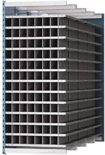 Hallowell - 96 Bin Heavy-Duty Deep Bin Industrial Shelving - 36 Inch Overall Width x 96 Inch Overall Depth x 87 Inch Overall Height, Blue and Platinum Steel Bins - Eagle Tool & Supply