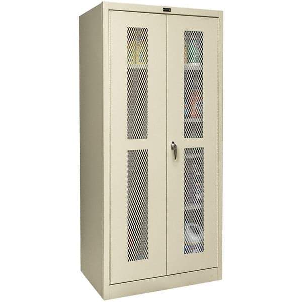 Hallowell - 4 Shelf Combination Storage Cabinet - Steel, 48" Wide x 18" Deep x 72" High, Tan - Eagle Tool & Supply