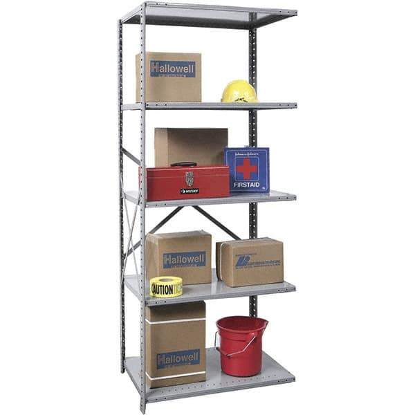 Hallowell - 5 Shelf Add-On Extra Heavy-Duty Open Steel Shelving - 1 Lb Capacity, 36" Wide x 87" High x 12" Deep, Gray - Eagle Tool & Supply