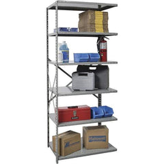 Hallowell - 6 Shelf Add-On Medium-Duty Open Steel Shelving - 375 Lb Capacity, 48" Wide x 87" High x 12" Deep, Gray - Eagle Tool & Supply