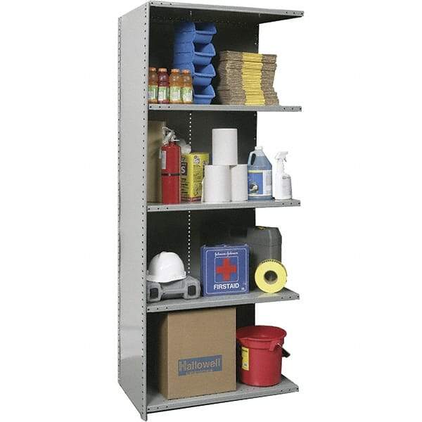 Hallowell - 5 Shelf, 375 Lb. Capacity, Closed Shelving Add-On Unit - 48 Inch Wide x 12 Inch Deep x 87 Inch High, Gray - Eagle Tool & Supply