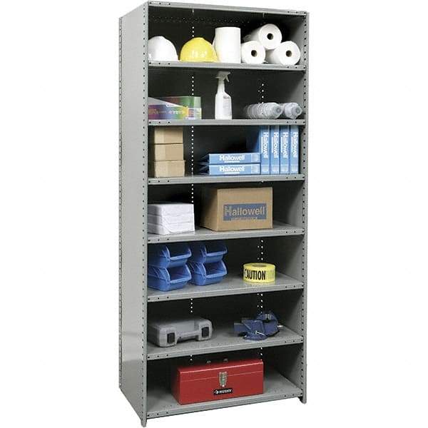 Hallowell - 8 Shelf, 500 Lb. Capacity, Closed Shelving Starter Unit - 36 Inch Wide x 12 Inch Deep x 87 Inch High, Gray - Eagle Tool & Supply